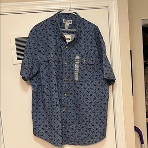 Duluth Trading Co Men's Blue Breezeshooter Relaxed Fit Short Sleeve Button Down